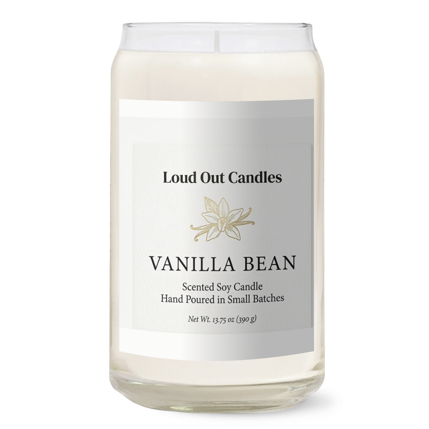 Vanilla Bean Soy Candle by Loud Out Candles – 13.75oz Clear Glass Jar