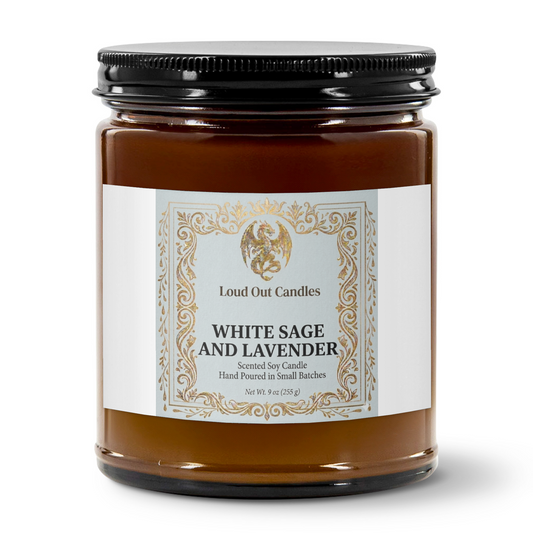 White Sage & Lavender Soy Candle in Amber Jar